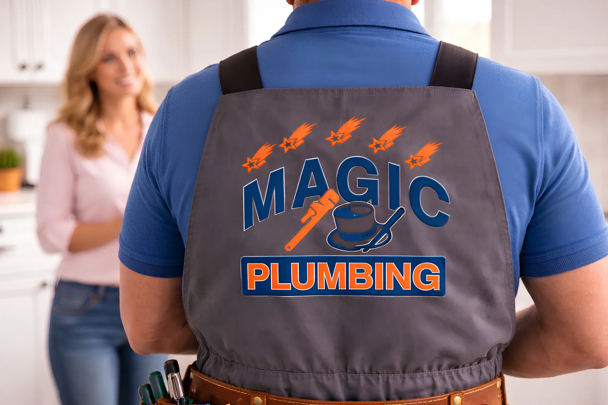 Magic Plumbing technician wearing branded uniform during a professional home service visit
